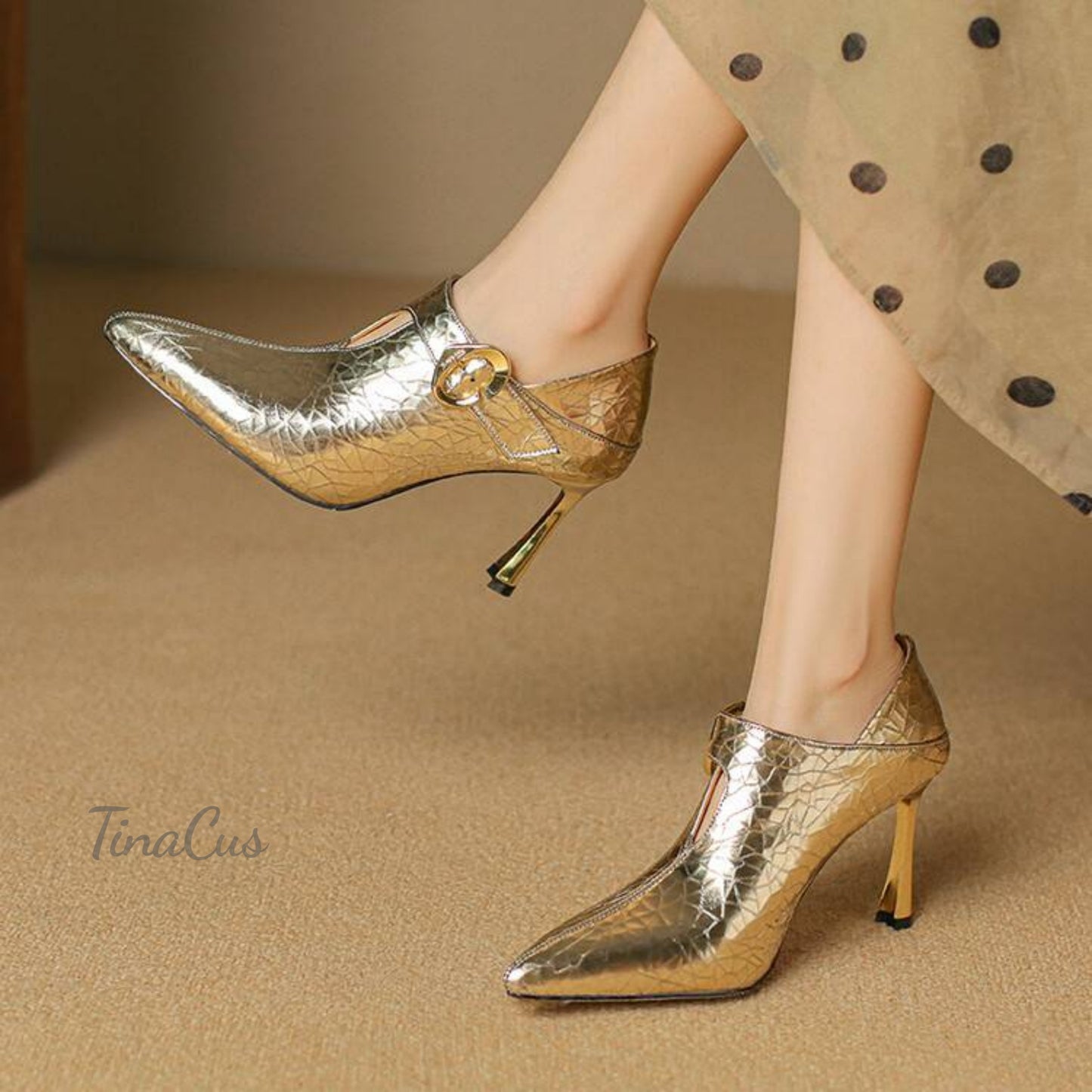 TinaCus Women's Pointed Toe Handmade Buckle Stiletto High Heels Patent Leather Pumps Shoes
