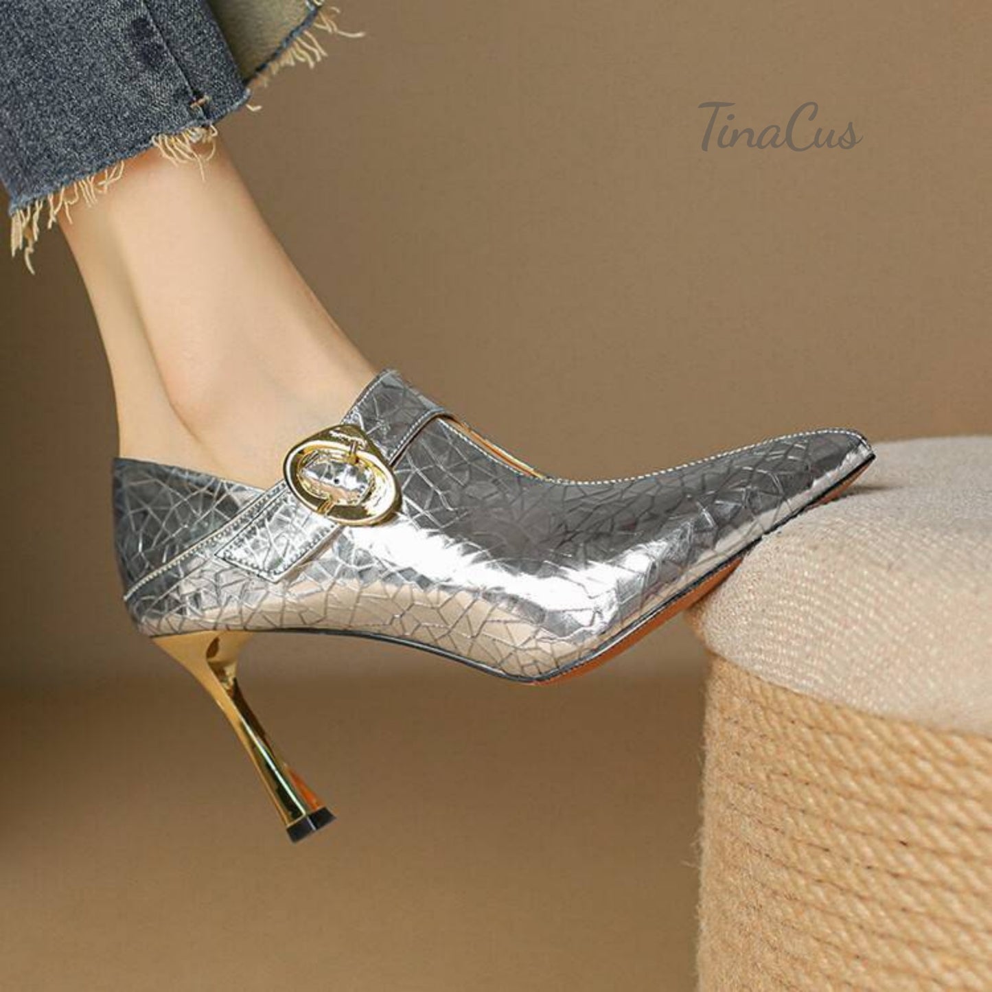 TinaCus Women's Pointed Toe Handmade Buckle Stiletto High Heels Patent Leather Pumps Shoes