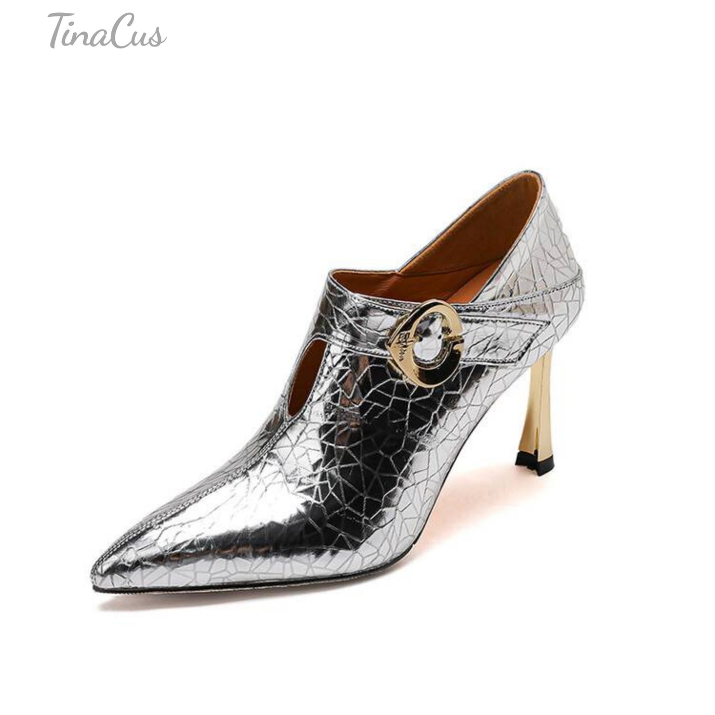 TinaCus Women's Pointed Toe Handmade Buckle Stiletto High Heels Patent Leather Pumps Shoes
