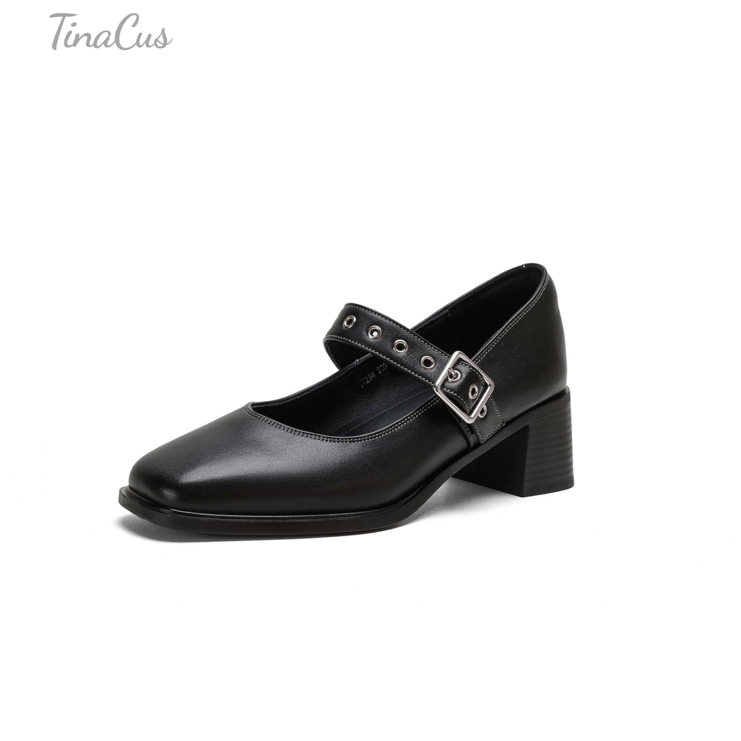 TinaCus Women's Mary Jane Handmade Genuine Leather Buckle Square Toe Chunky Block Pumps Shoes