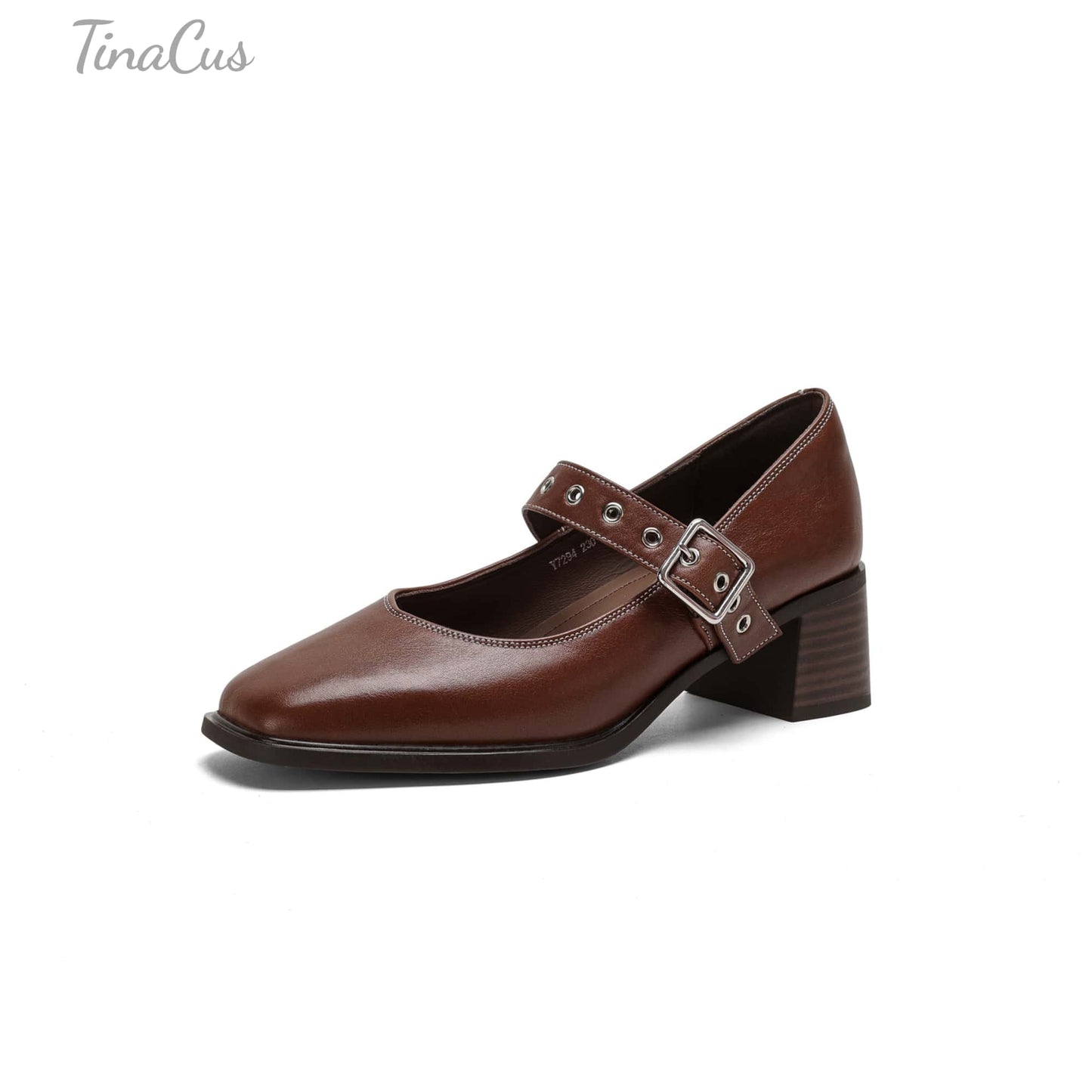 TinaCus Women's Mary Jane Handmade Genuine Leather Buckle Square Toe Chunky Block Pumps Shoes