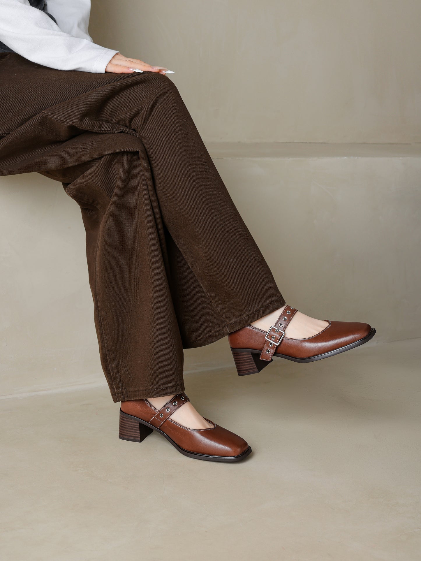 TinaCus Women's Mary Jane Handmade Genuine Leather Buckle Square Toe Chunky Block Pumps Shoes