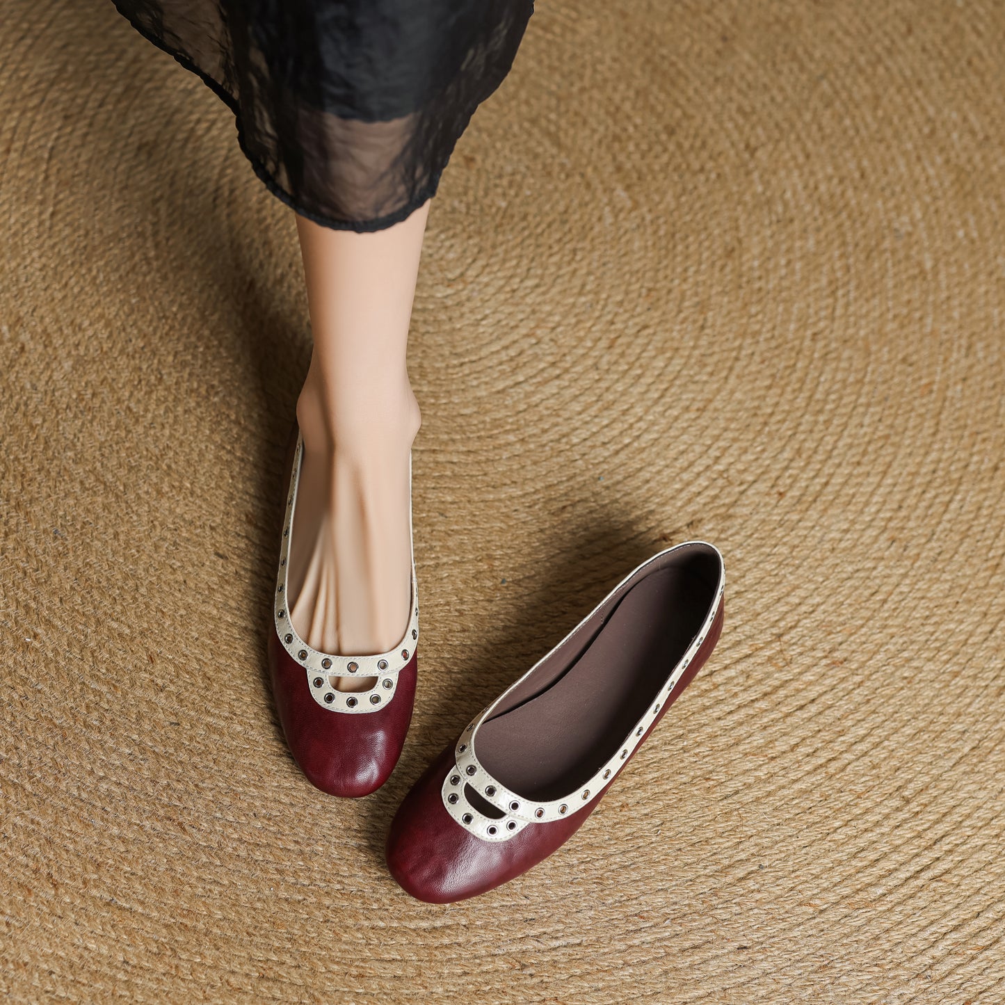 TinaCus Handmade Women's Genuine Leather Slip On Perforated Round Toe Dress Ballet Flat