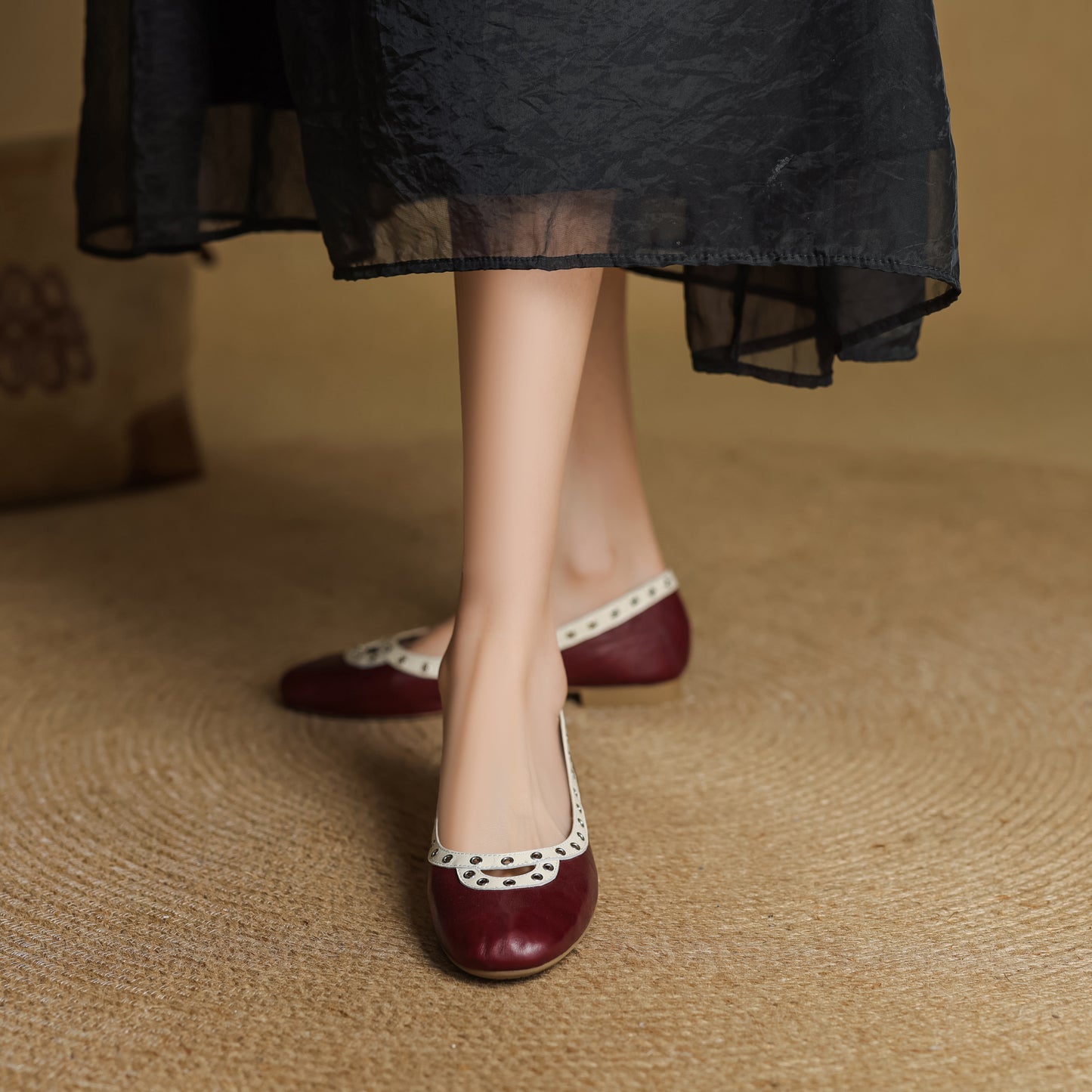 TinaCus Handmade Women's Genuine Leather Slip On Perforated Round Toe Dress Ballet Flat