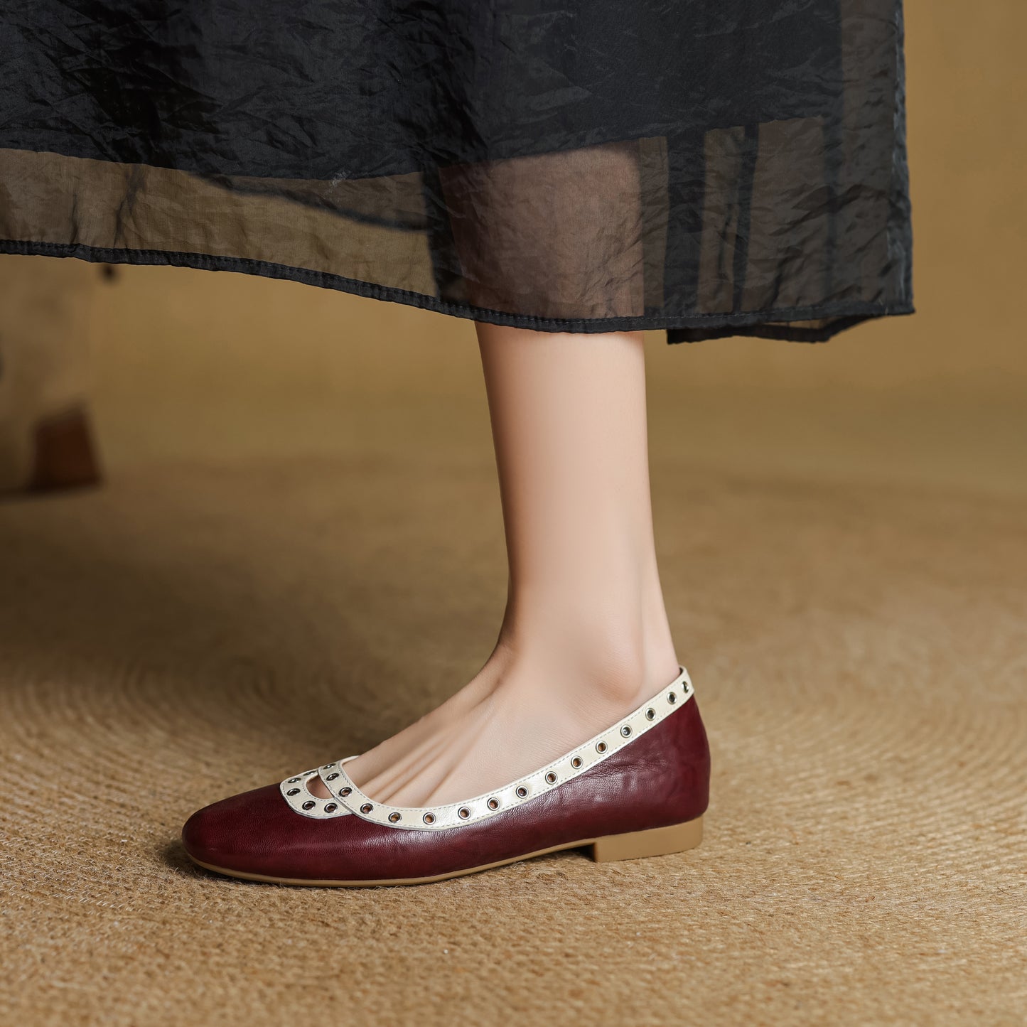 TinaCus Handmade Women's Genuine Leather Slip On Perforated Round Toe Dress Ballet Flat