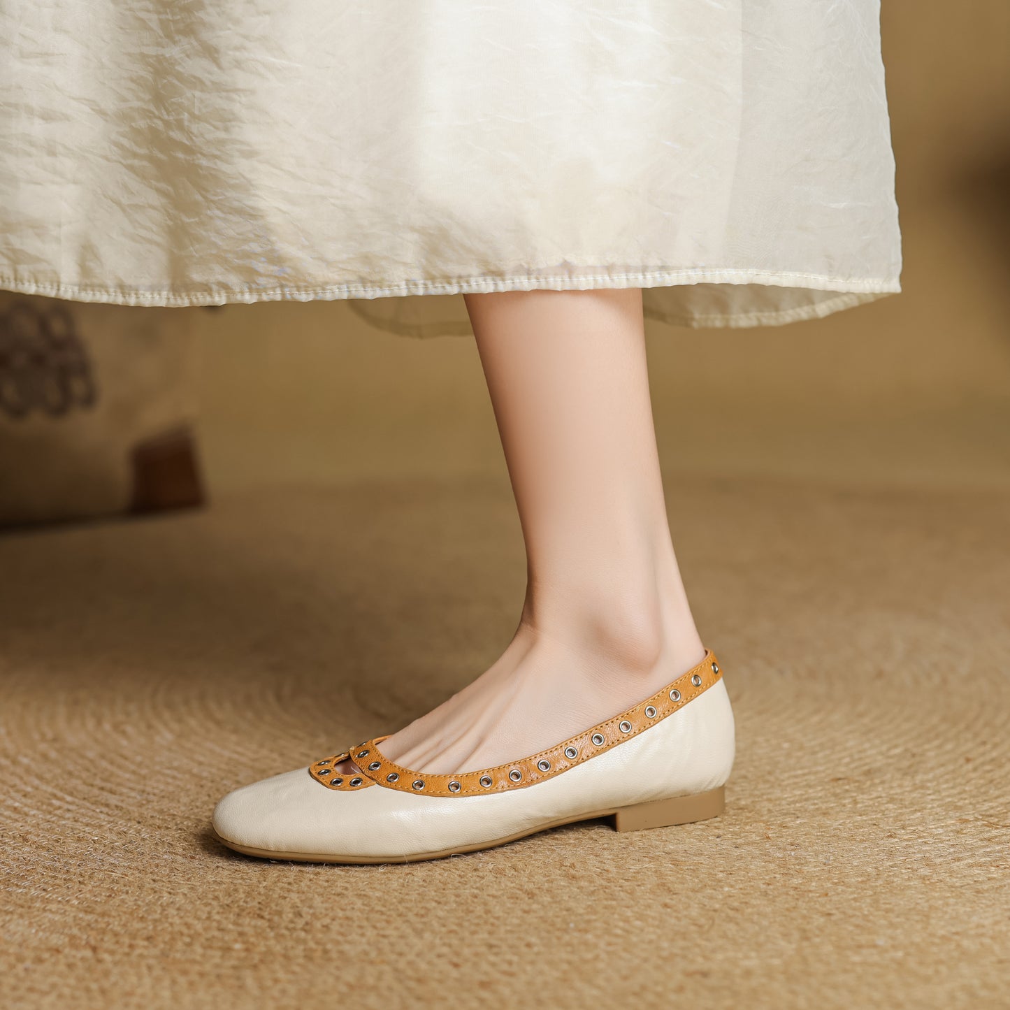 TinaCus Handmade Women's Genuine Leather Slip On Perforated Round Toe Dress Ballet Flat