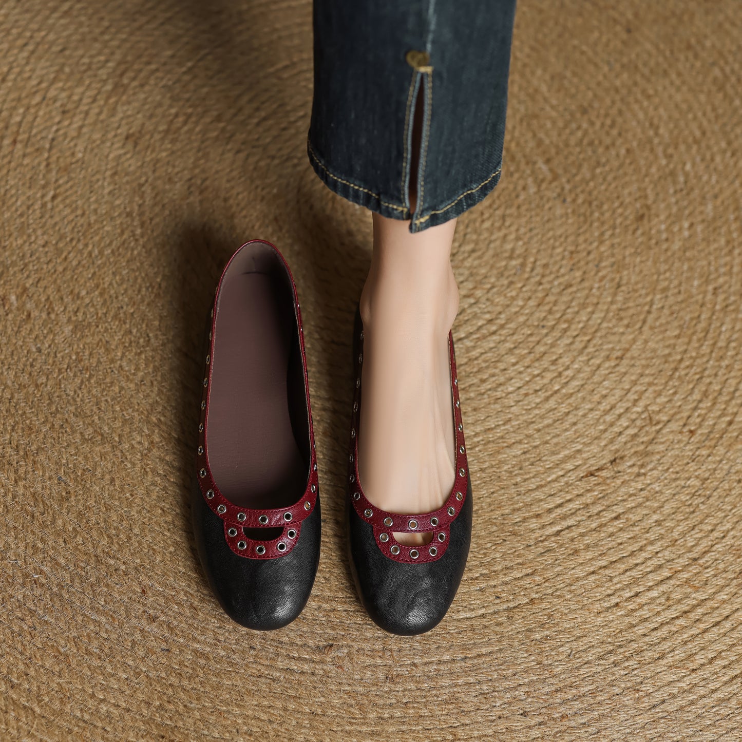 TinaCus Handmade Women's Genuine Leather Slip On Perforated Round Toe Dress Ballet Flat