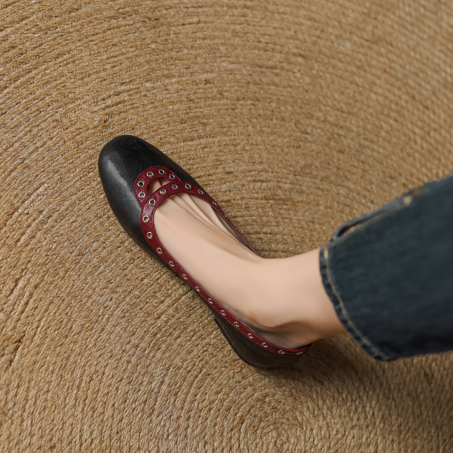 TinaCus Handmade Women's Genuine Leather Slip On Perforated Round Toe Dress Ballet Flat