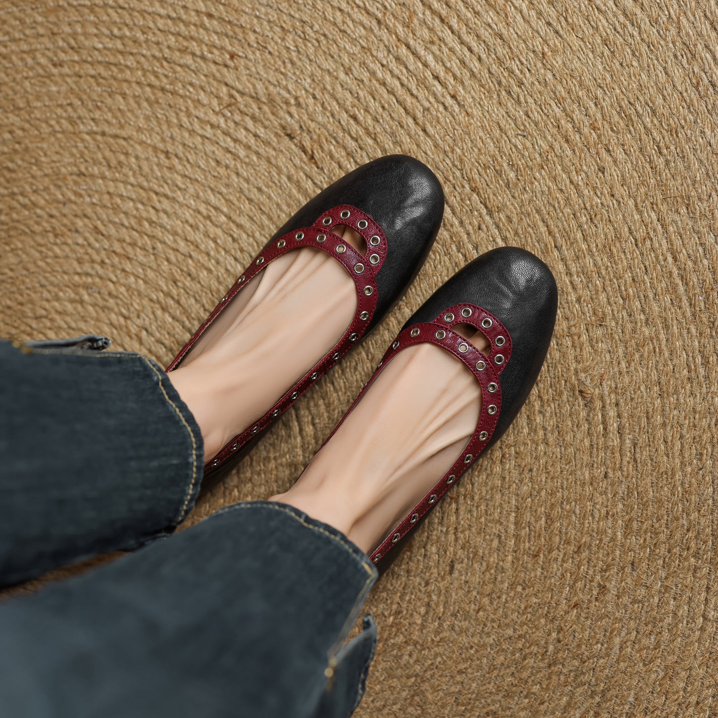 TinaCus Handmade Women's Genuine Leather Slip On Perforated Round Toe Dress Ballet Flat