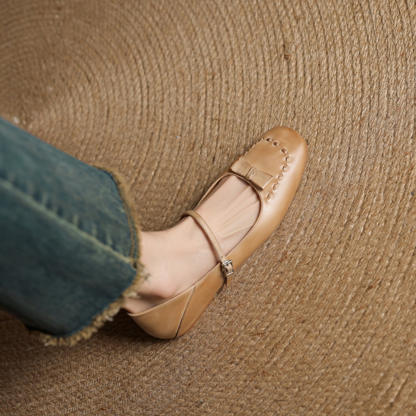 TinaCus Handmade Women's Genuine Leather Almond Toe Mary Jane Flats with Strap Buckle