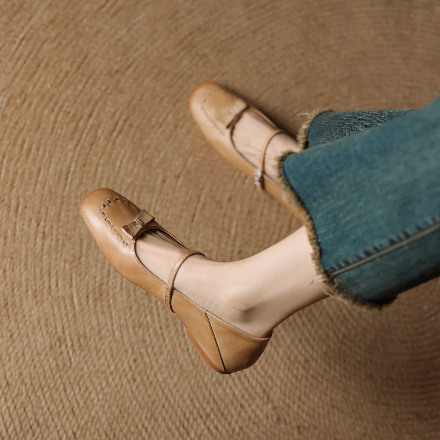 TinaCus Handmade Women's Genuine Leather Almond Toe Mary Jane Flats with Strap Buckle