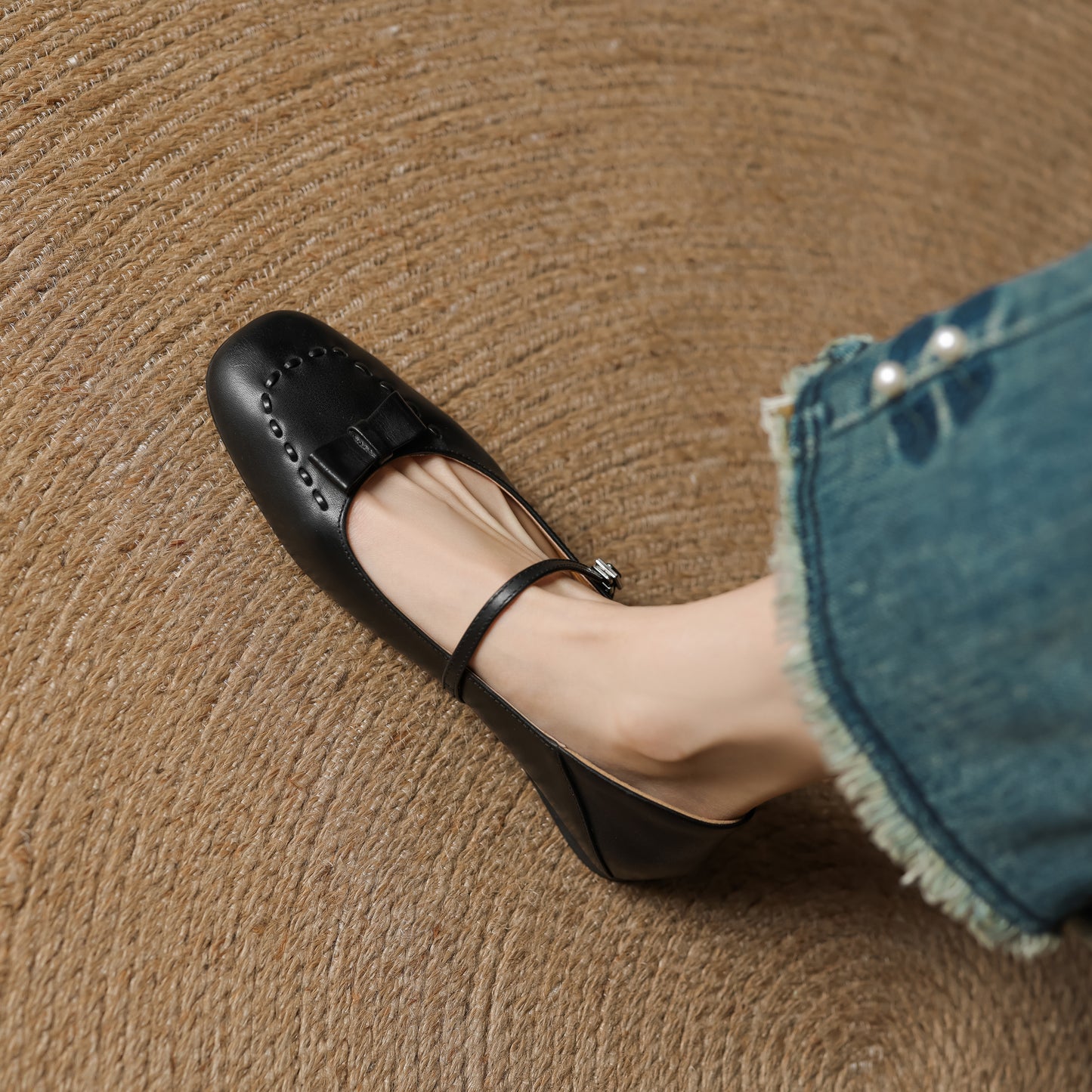 TinaCus Handmade Women's Genuine Leather Almond Toe Mary Jane Flats with Strap Buckle