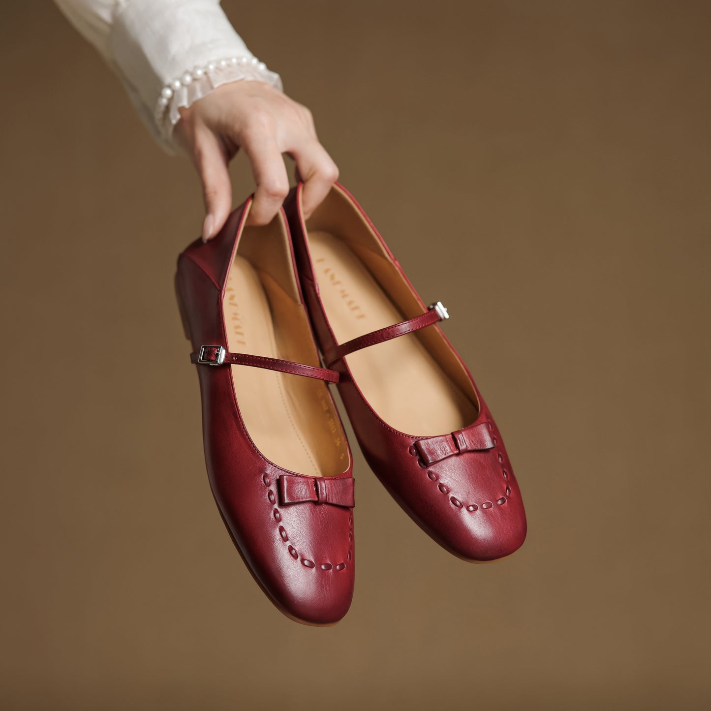 TinaCus Handmade Women's Genuine Leather Almond Toe Mary Jane Flats with Strap Buckle