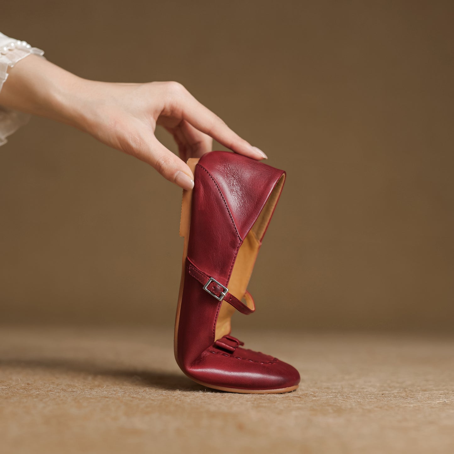 TinaCus Handmade Women's Genuine Leather Almond Toe Mary Jane Flats with Strap Buckle