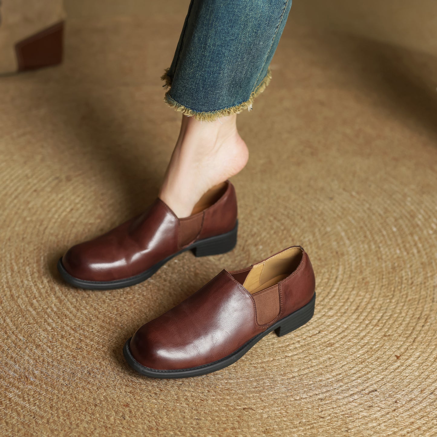 TinaCus Handmade Women's Genuine Leather Round Toe Slip On Casual Work Office Loafer Shoes