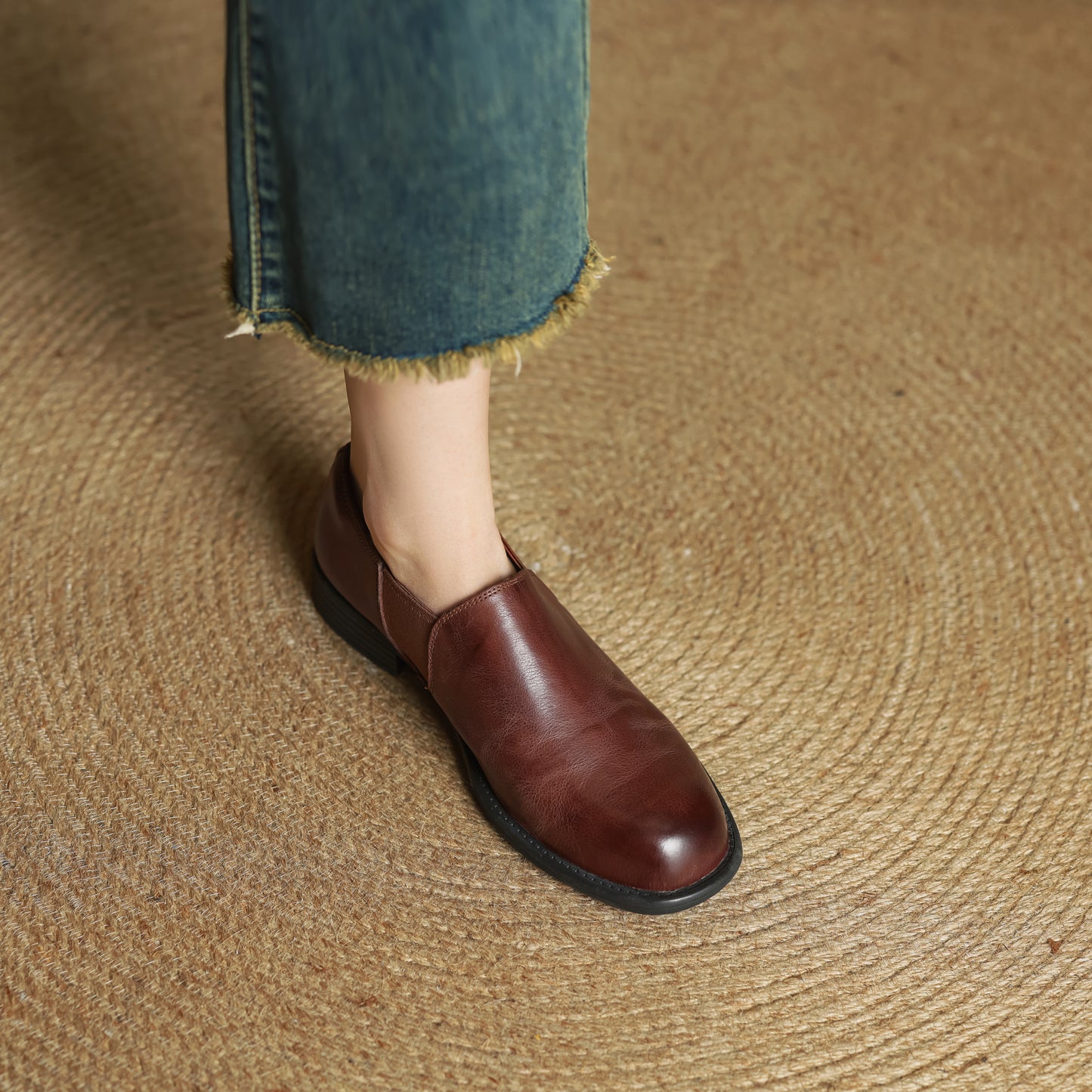 TinaCus Handmade Women's Genuine Leather Round Toe Slip On Casual Work Office Loafer Shoes