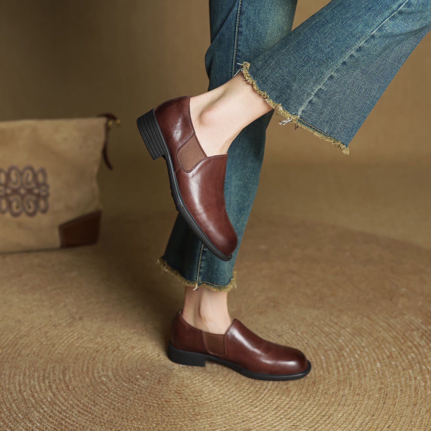 TinaCus Handmade Women's Genuine Leather Round Toe Slip On Casual Work Office Loafer Shoes