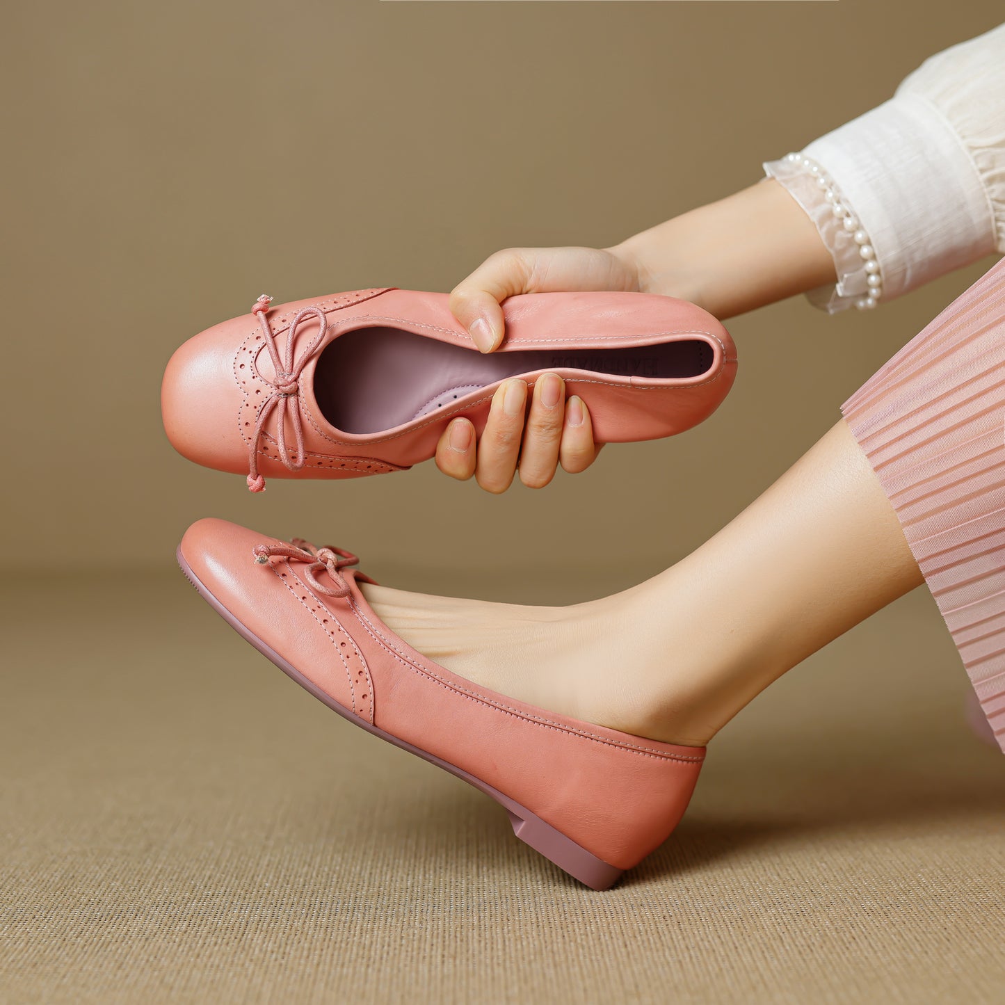 TinaCus Handmade Women's Genuine Leather Square Toe Baroque Ballet Flats with Bowtie