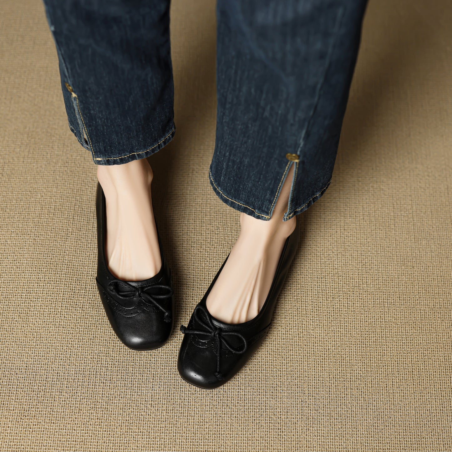 TinaCus Handmade Women's Genuine Leather Square Toe Baroque Ballet Flats with Bowtie