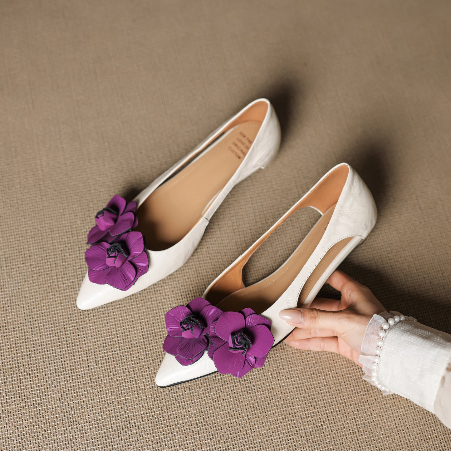 TinaCus Handmade Women's Genuine/Suede Leather Flower Decor Hollow-Out Slip On Pointed Toe Ballet Flats