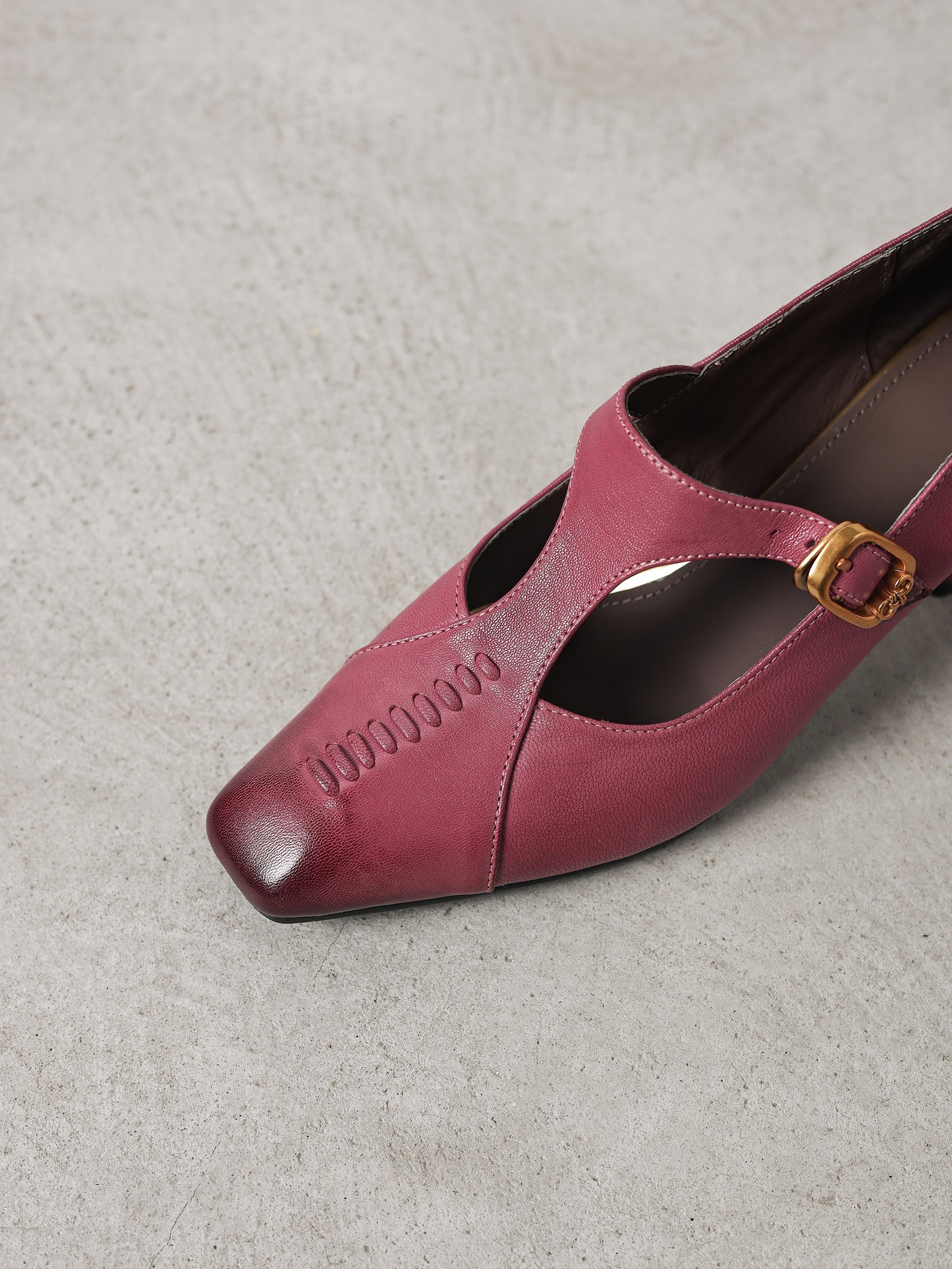 TinaCus Genuine Leather Handmade T-Strap Buckle Women's Square Toe Stylish Chunky Heels