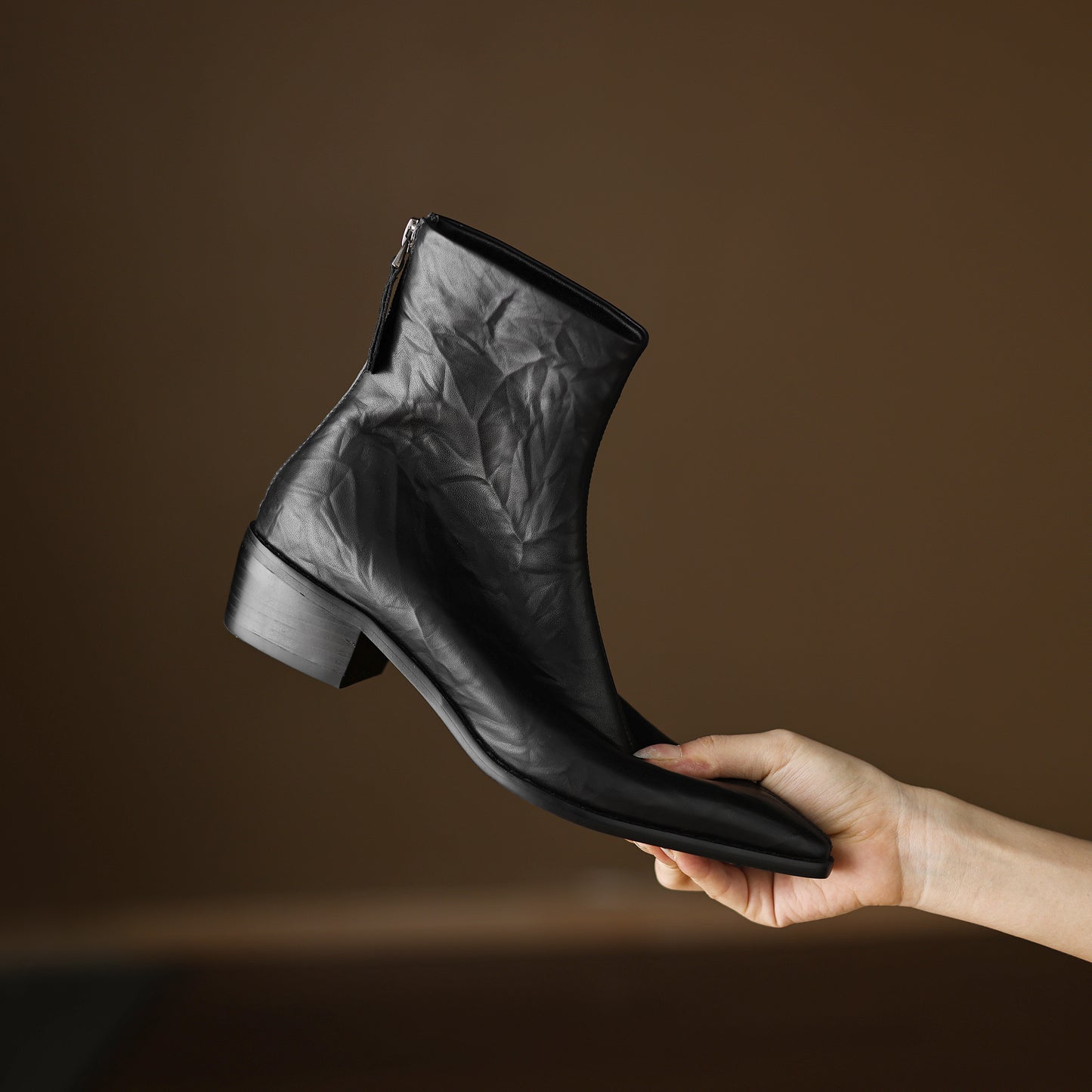 TinaCus Women's Genuine Leather Handmade Back Zipper Pointed Toe Chunky Low Heel Ankle High Chelsea Booties