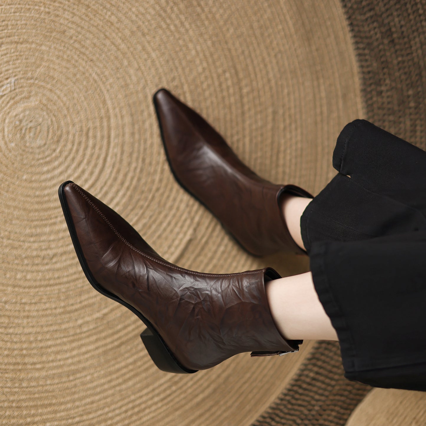 TinaCus Women's Genuine Leather Handmade Back Zipper Pointed Toe Chunky Low Heel Ankle High Chelsea Booties