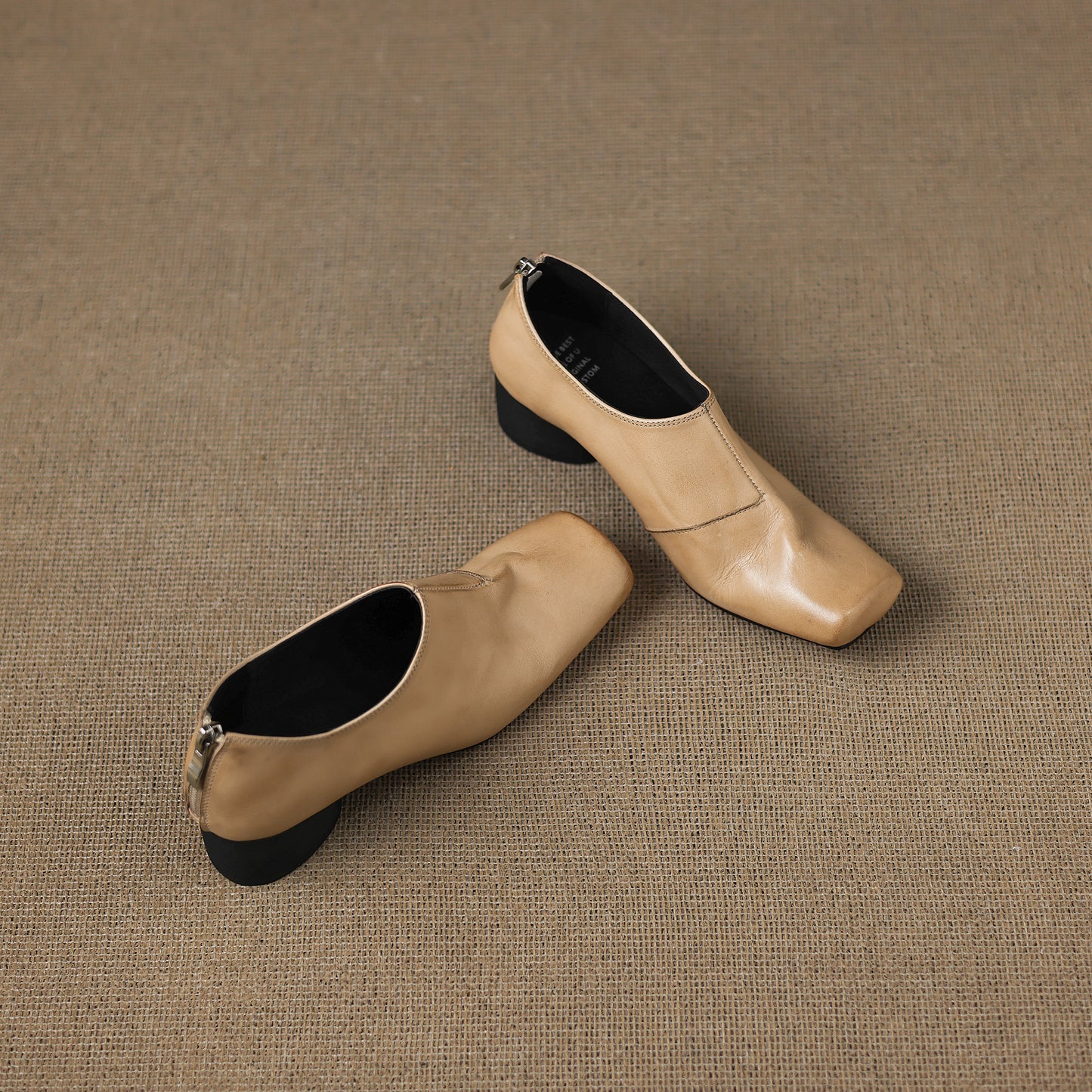 TinaCus Women's Oxford Pumps Handmade Genuine Leather Square Toe Back Zipper Office Business Shoes