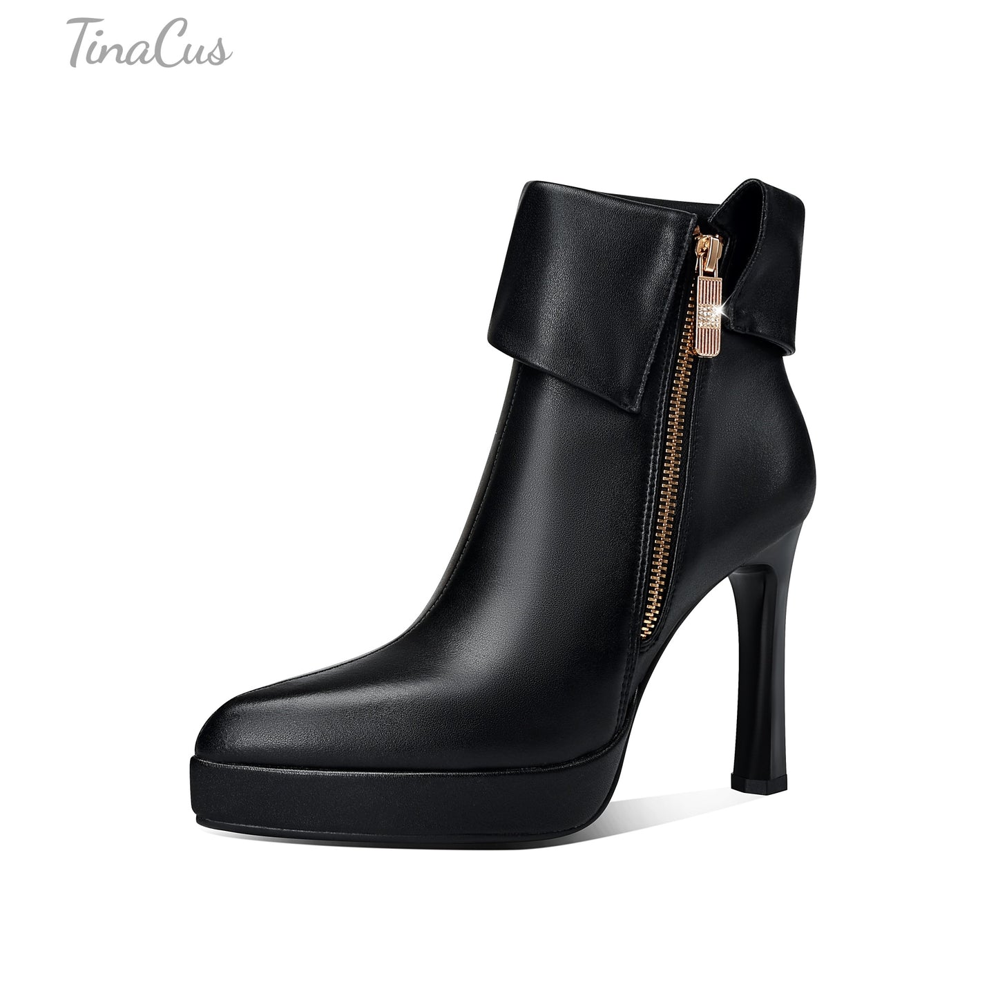 TinaCus Platform High Heels Zip up Ankle Boots Women's Pointed Toe Genuine Leather Handmade Chic Booties