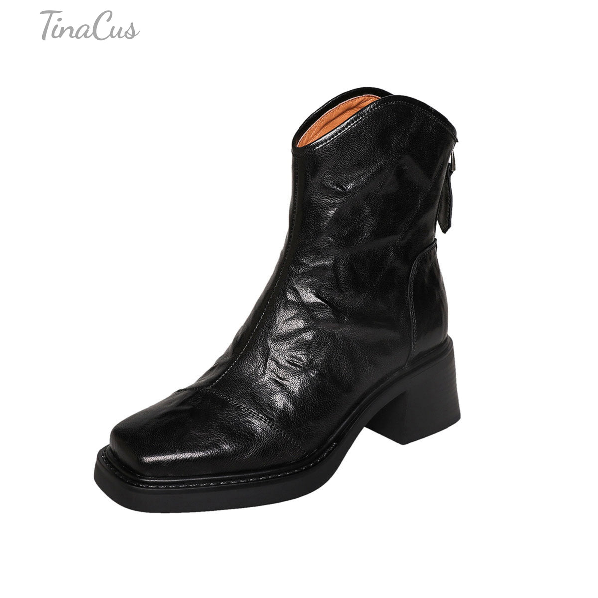 TinaCus Women's Mid Block Heel Back Zip Square Toe Ankle Boots