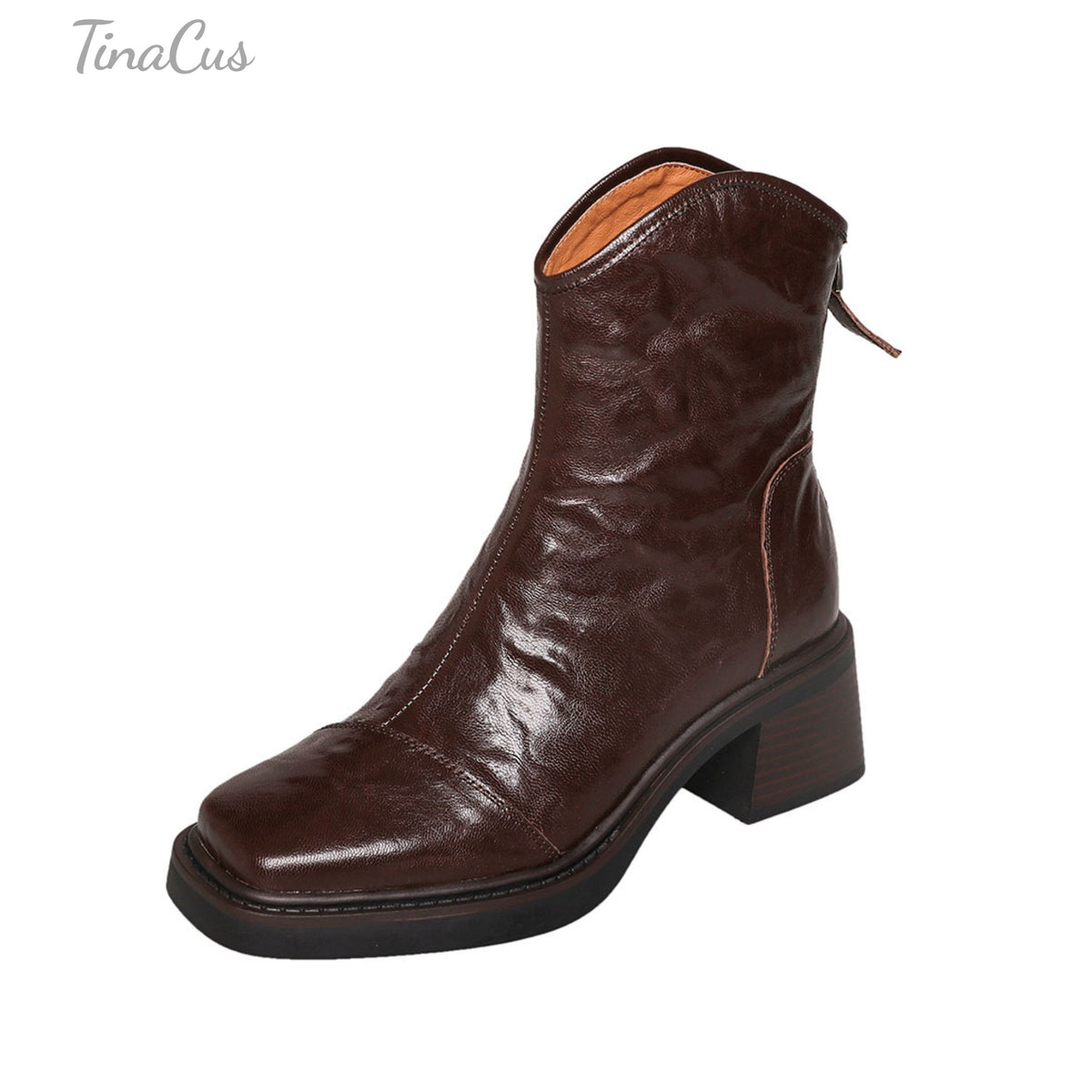 TinaCus Women's Mid Block Heel Back Zip Square Toe Ankle Boots