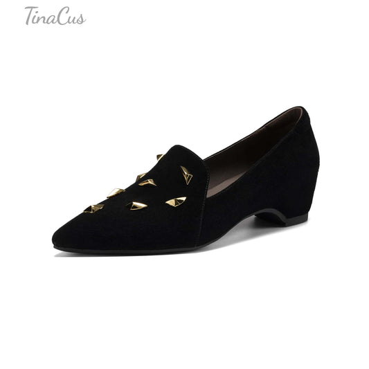 TinaCus Women's Suede Leather Slip On Loafers Handmade Pointed Toe Dress Shoes