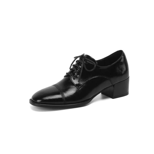 TinaCus Women's Genuine Leather Handmade Classic Square Toe Lace Up Low Stacked Heel Retro Oxford Pumps Shoes