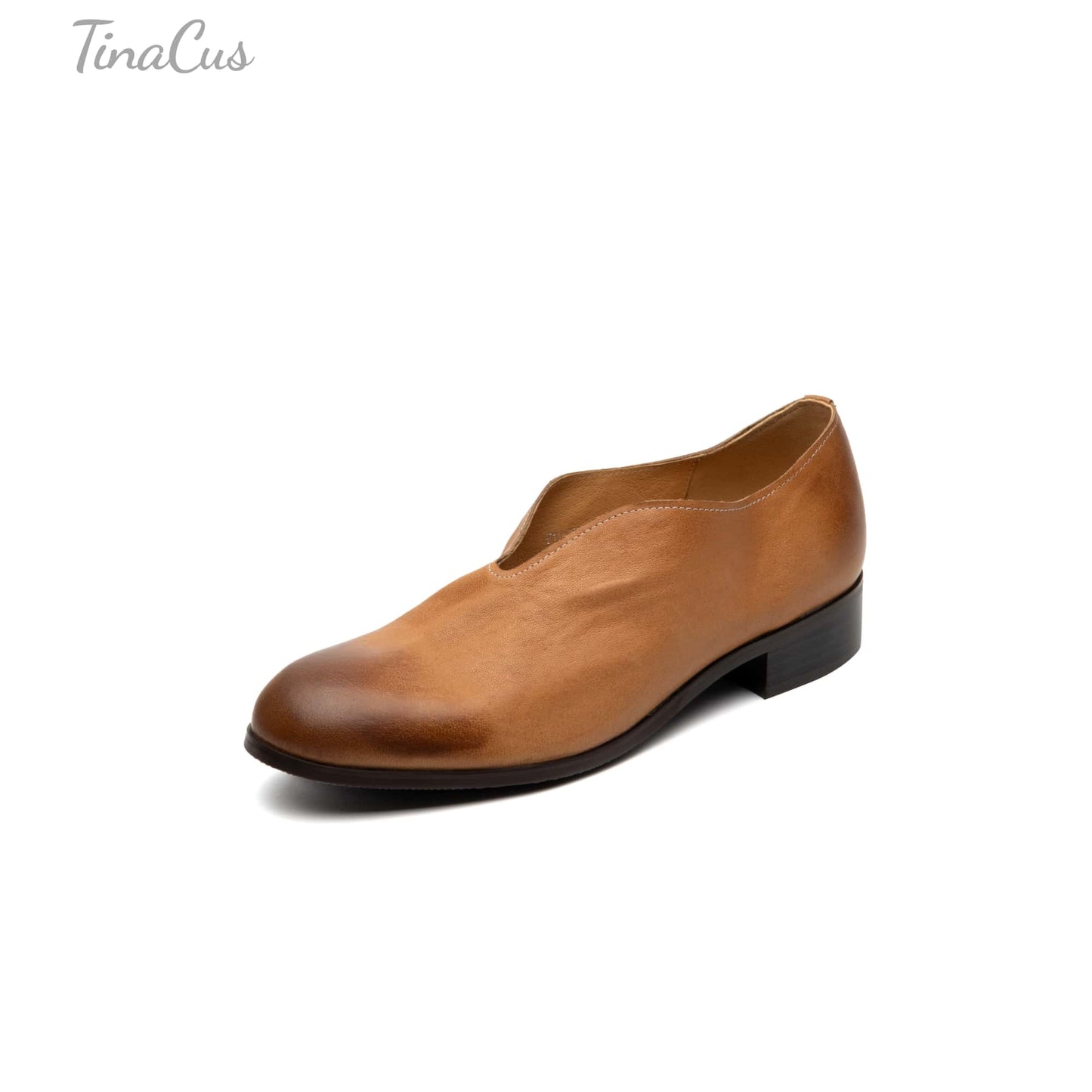 TinaCus Handmade Women's Genuine Leather Classic Slip On V-Cut Round Toe Loafer Flats Shoes