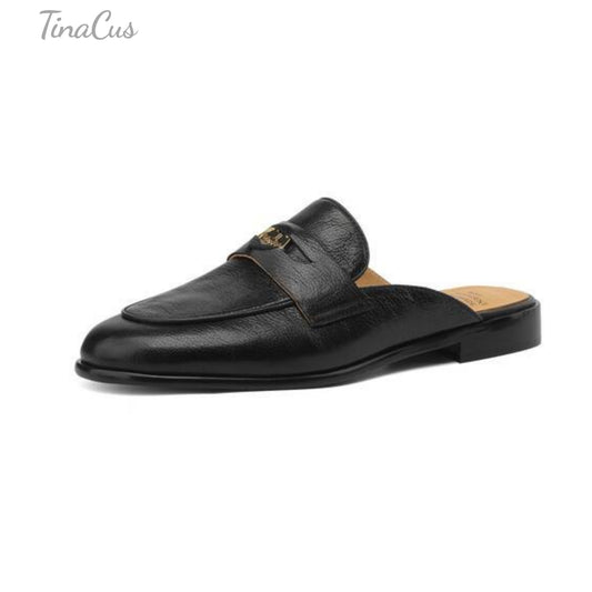 TinaCus Women's Round Toe Soft Genuine Leather Handmade Flats Comfortable Mules