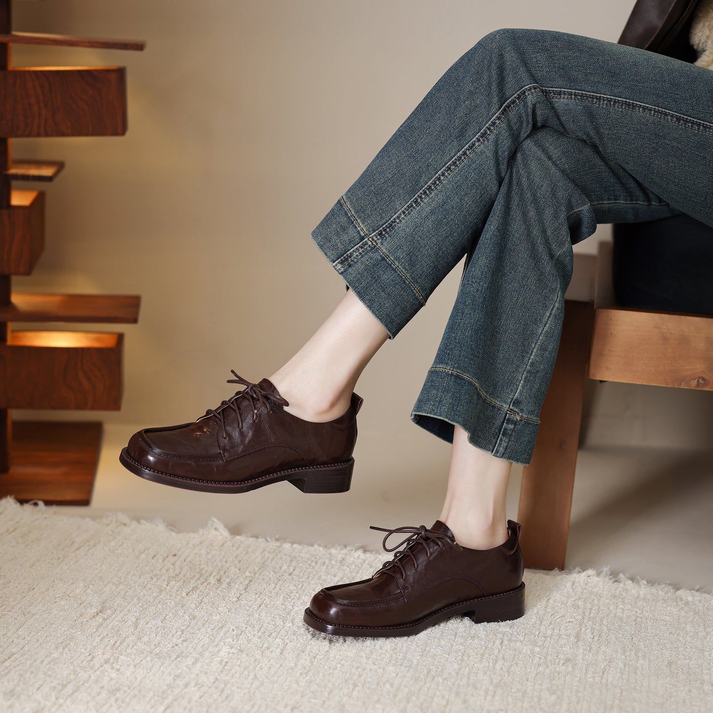 TinaCus Handmade Women's Genuine Leather Lace-Up Square Toe Office Oxford Shoes