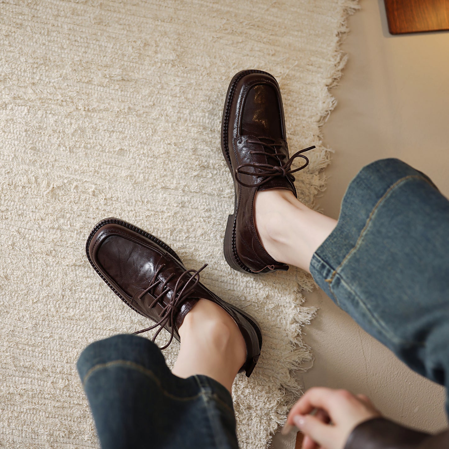 TinaCus Handmade Women's Genuine Leather Lace-Up Square Toe Office Oxford Shoes