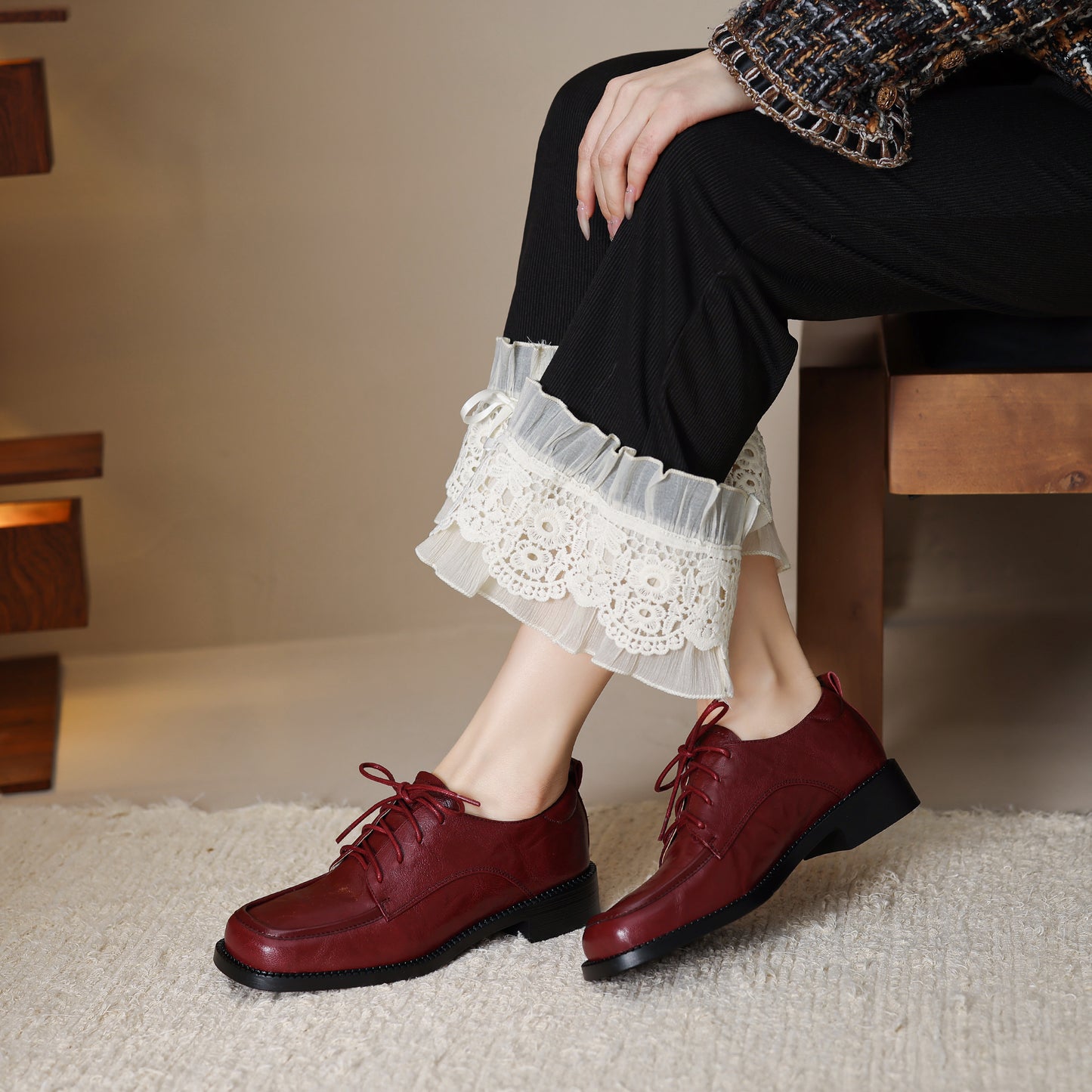 TinaCus Handmade Women's Genuine Leather Lace-Up Square Toe Office Oxford Shoes