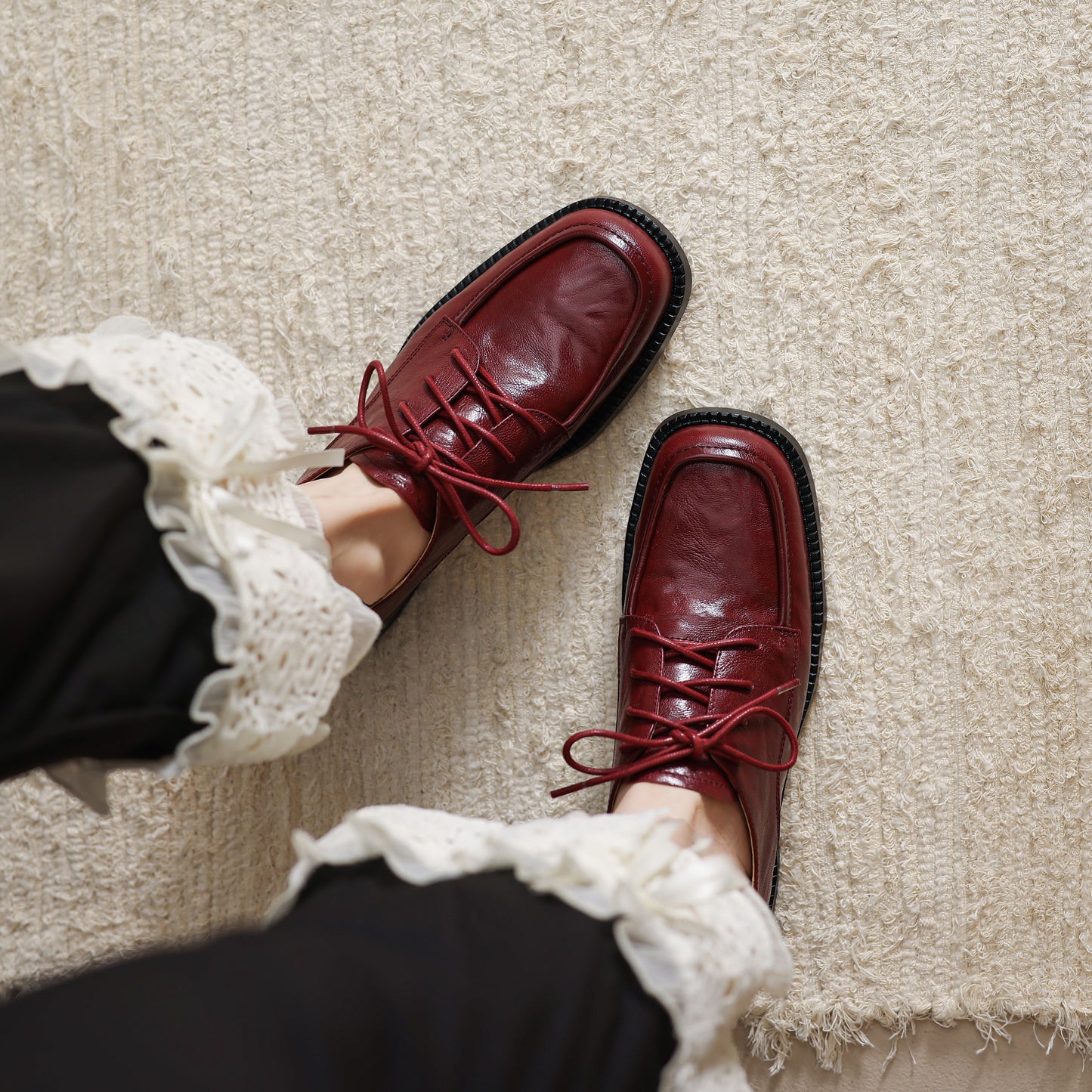 TinaCus Handmade Women's Genuine Leather Lace-Up Square Toe Office Oxford Shoes