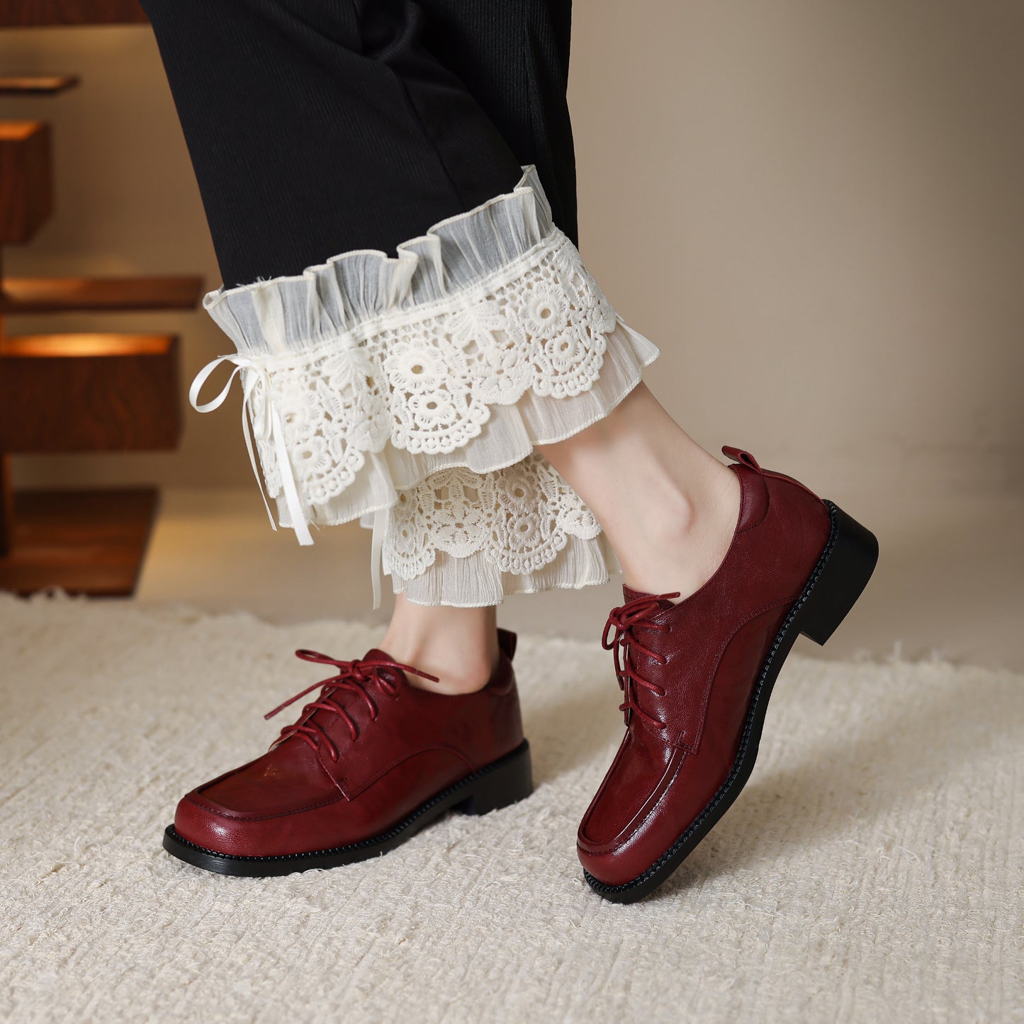 TinaCus Handmade Women's Genuine Leather Lace-Up Square Toe Office Oxford Shoes