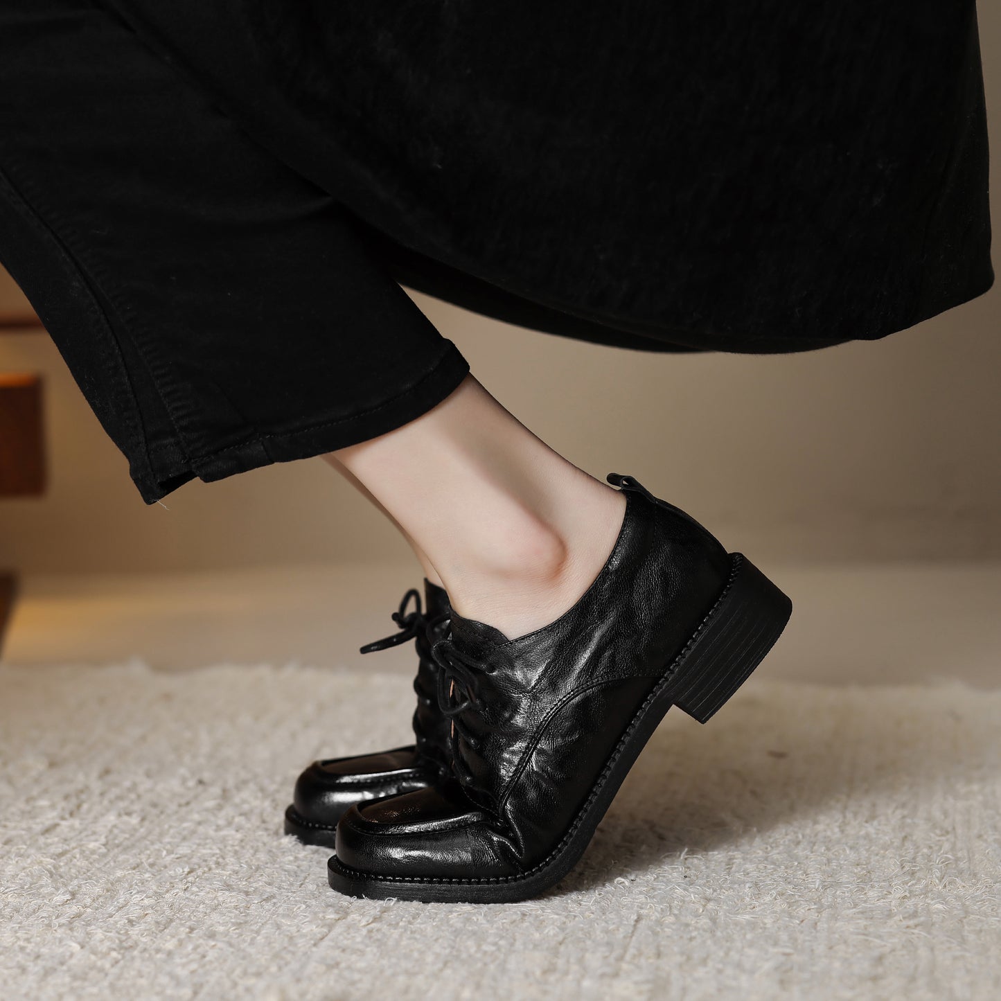 TinaCus Handmade Women's Genuine Leather Lace-Up Square Toe Office Oxford Shoes