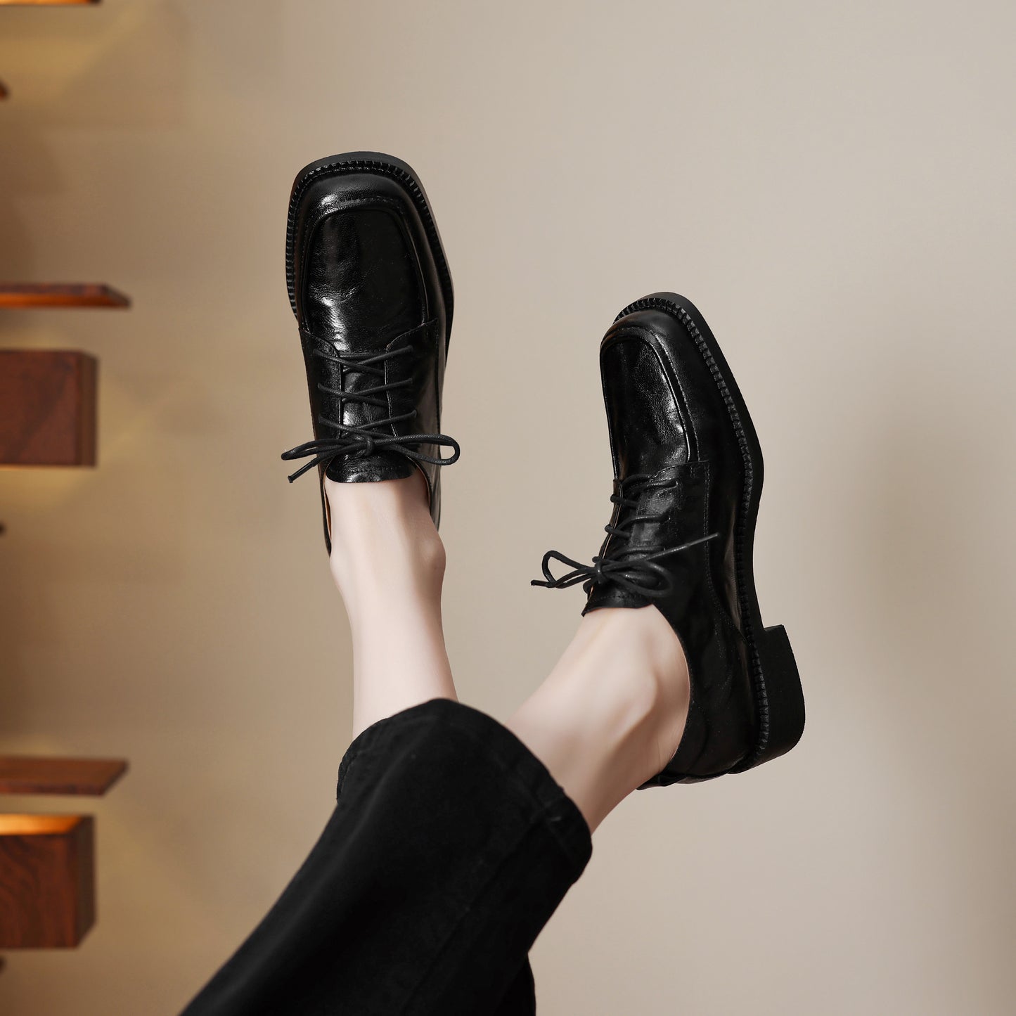 TinaCus Handmade Women's Genuine Leather Lace-Up Square Toe Office Oxford Shoes