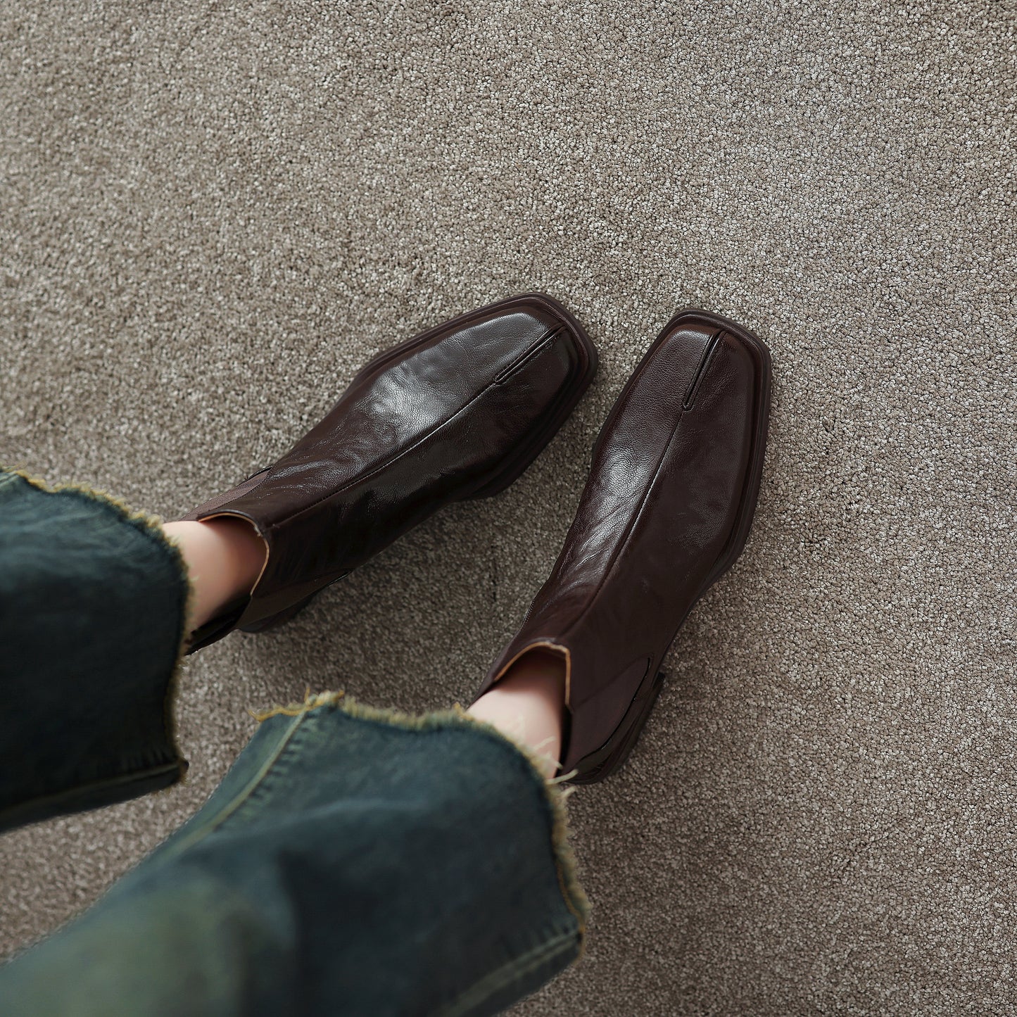 TinaCus Women's Chelsea Booties Handmade Genuine Leather Elastic Panel Square Toe Chunky Heel