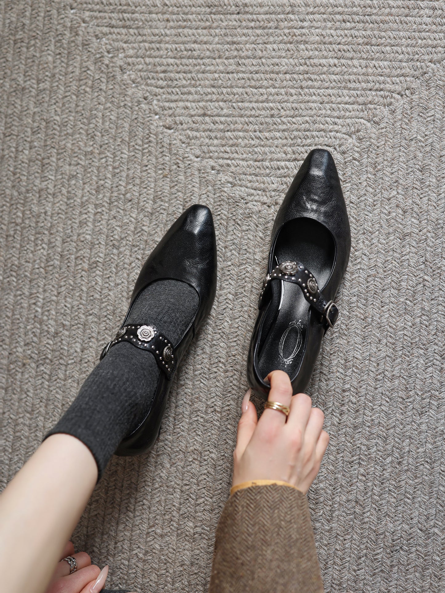 TinaCus Women's Mary Jane Handmade Genuine Leather Square Toe Strap Buckle Chunky Heel Dress Pumps Shoes