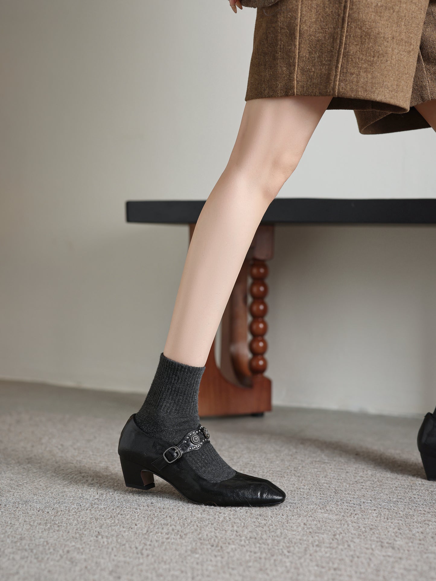 TinaCus Women's Mary Jane Handmade Genuine Leather Square Toe Strap Buckle Chunky Heel Dress Pumps Shoes