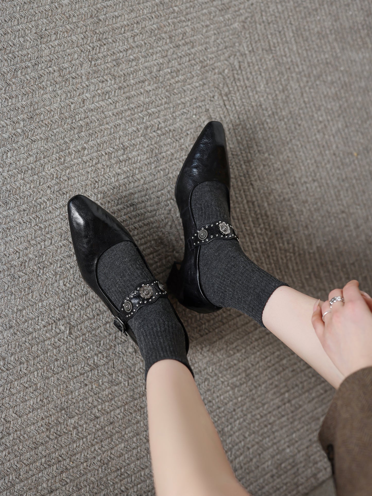 TinaCus Women's Mary Jane Handmade Genuine Leather Square Toe Strap Buckle Chunky Heel Dress Pumps Shoes