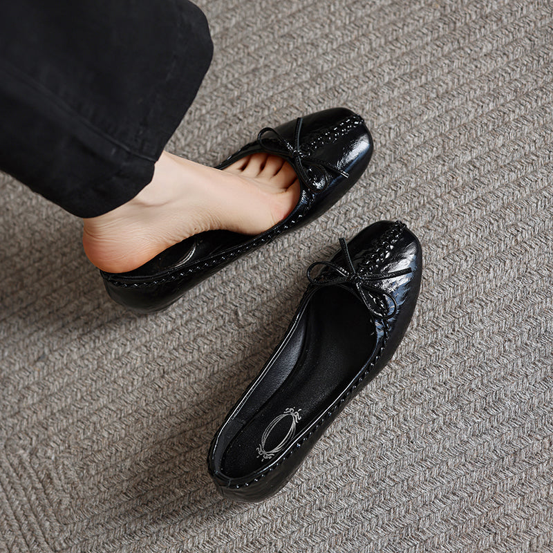 TinaCus Women's Ballet Flats Genuine Leather Handmade Square Toe Daily Casual Shoes with Bow