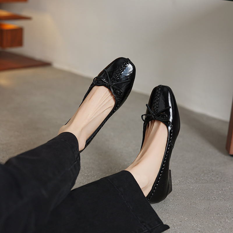 TinaCus Women's Ballet Flats Genuine Leather Handmade Square Toe Daily Casual Shoes with Bow