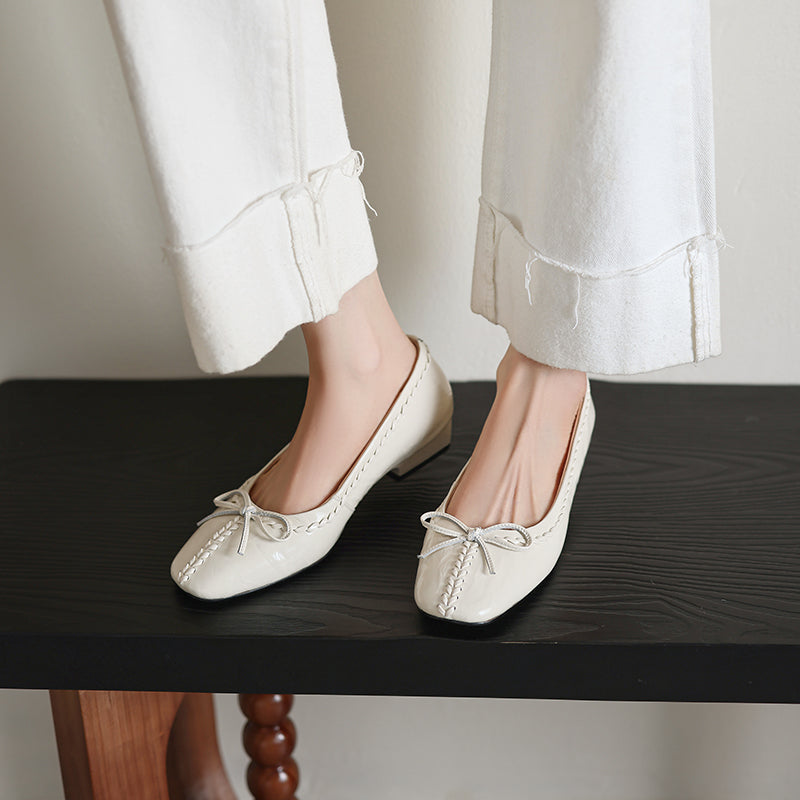 TinaCus Women's Ballet Flats Genuine Leather Handmade Square Toe Daily Casual Shoes with Bow