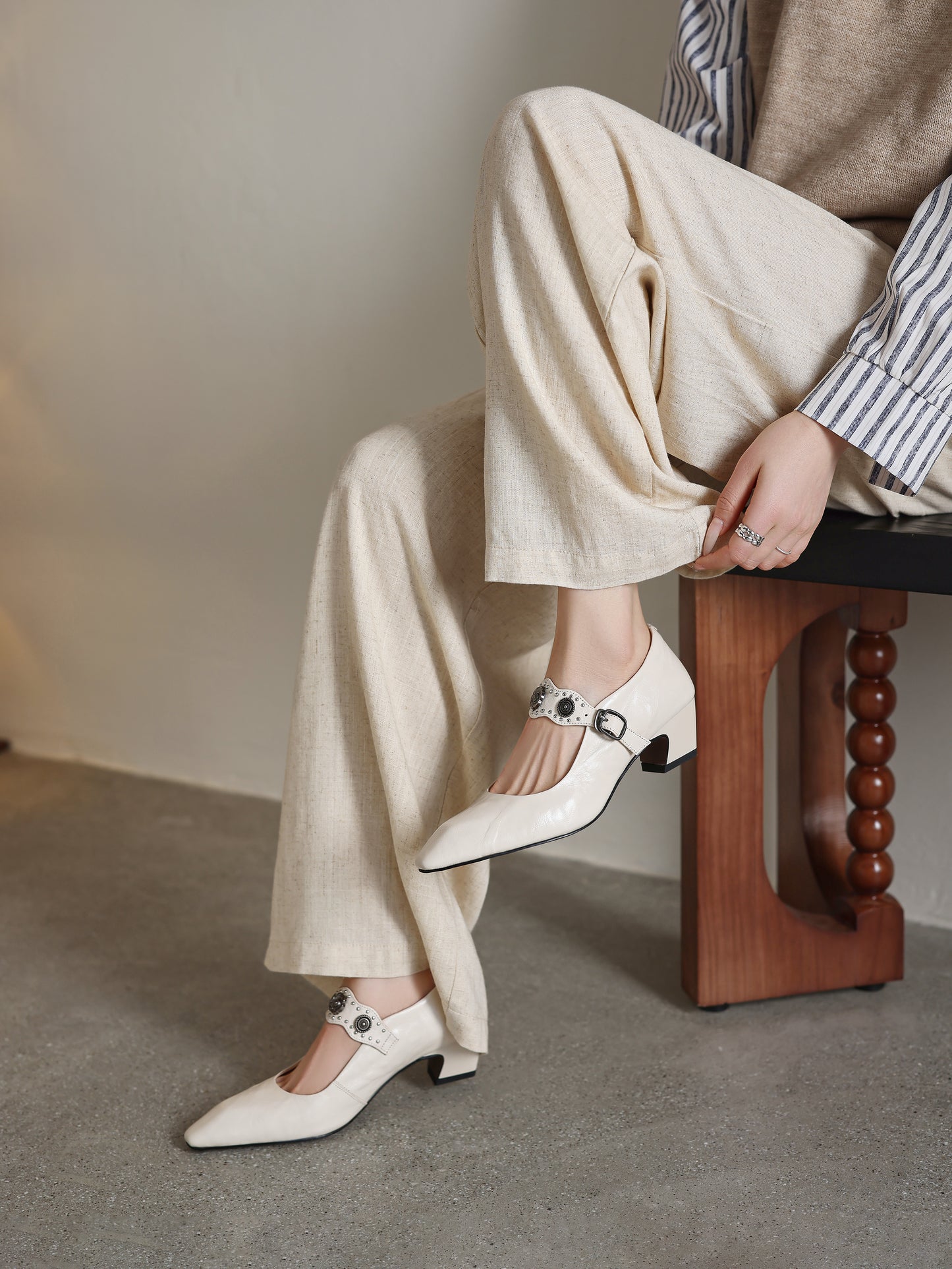 TinaCus Women's Mary Jane Handmade Genuine Leather Square Toe Strap Buckle Chunky Heel Dress Pumps Shoes